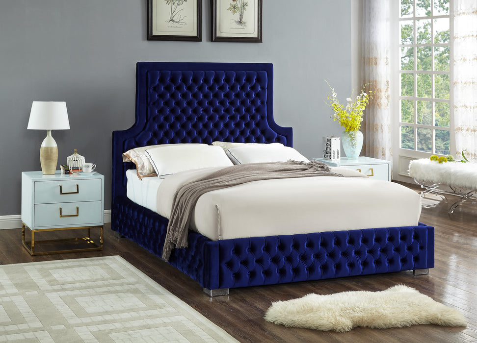 Sedona Navy Velvet Queen Bed - Royal Furniture & Gifts (MI) - Multi Location