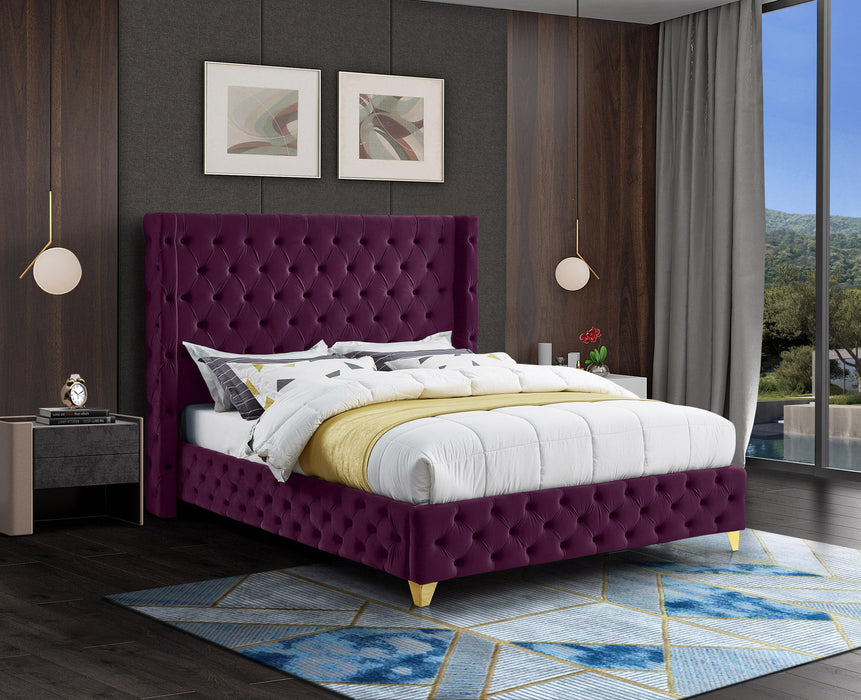 Savan Purple Velvet Queen Bed - Royal Furniture & Gifts (MI) - Multi Location