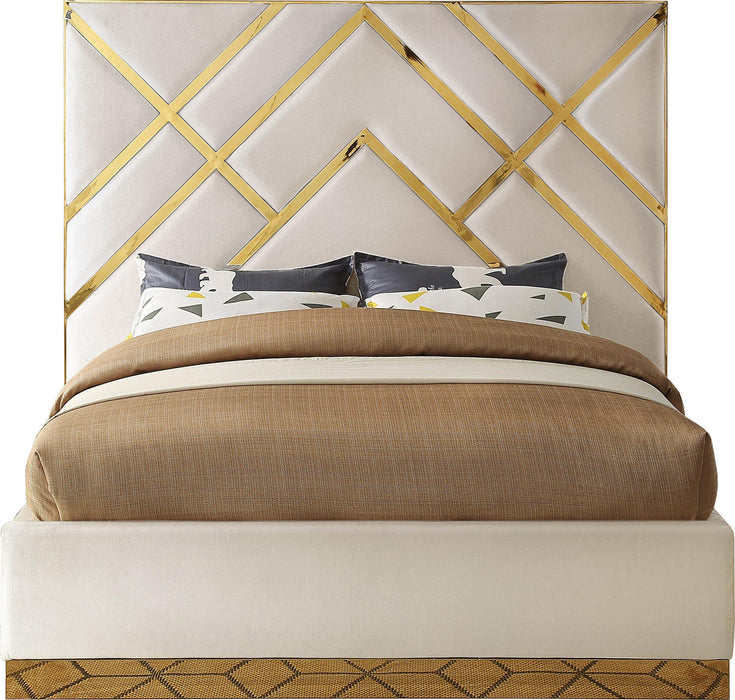 Vector Cream  Velvet Queen Bed - Royal Furniture & Gifts (MI) - Multi Location