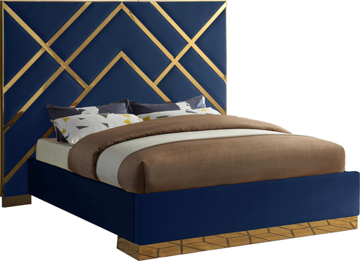 Vector Navy Velvet Queen Bed - Royal Furniture & Gifts (MI) - Multi Location