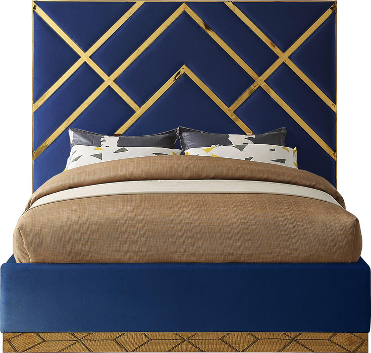 Vector Navy Velvet Queen Bed - Royal Furniture & Gifts (MI) - Multi Location