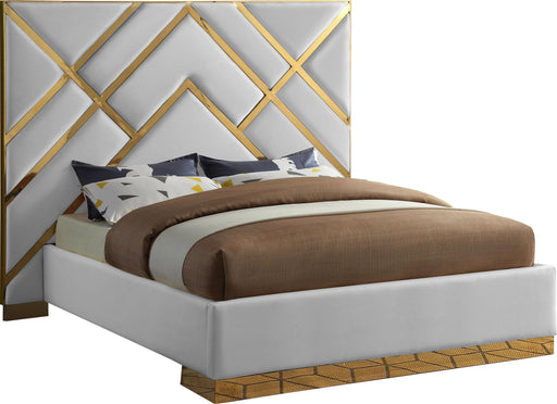 Vector White Faux Leather Queen Bed - Royal Furniture & Gifts (MI) - Multi Location