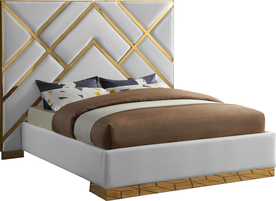 Vector White Faux Leather Queen Bed - Royal Furniture & Gifts (MI) - Multi Location