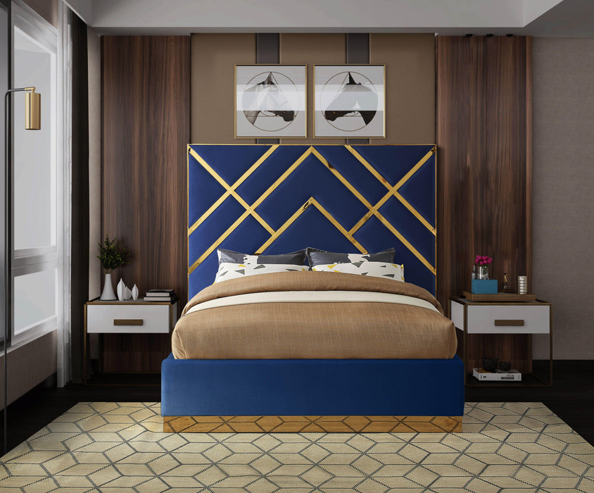 Vector Navy Velvet Queen Bed - Royal Furniture & Gifts (MI) - Multi Location