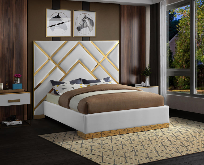 Vector White Faux Leather Queen Bed - Royal Furniture & Gifts (MI) - Multi Location