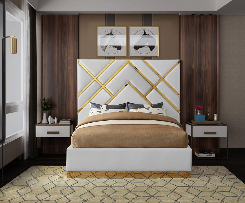 Vector White Faux Leather Queen Bed - Royal Furniture & Gifts (MI) - Multi Location