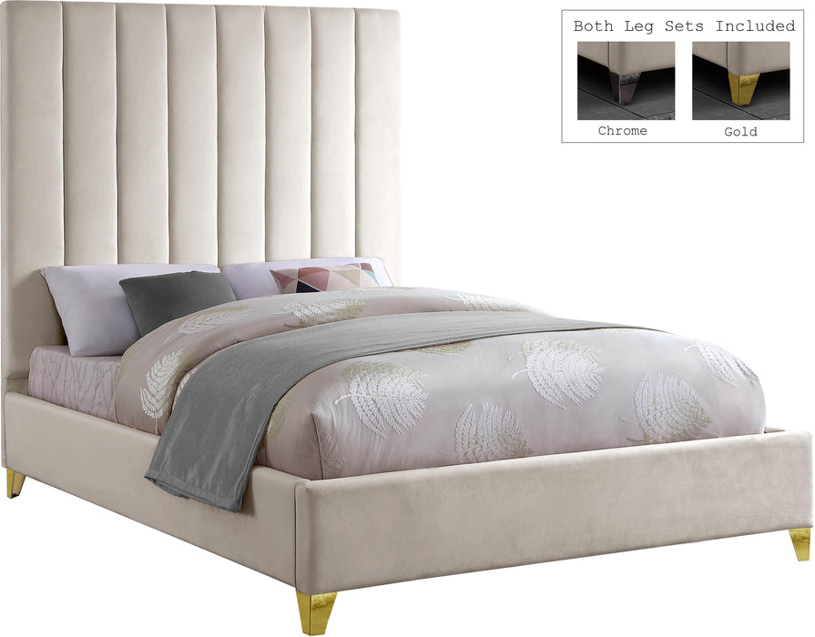 Via Cream Velvet Queen Bed - Royal Furniture & Gifts (MI) - Multi Location