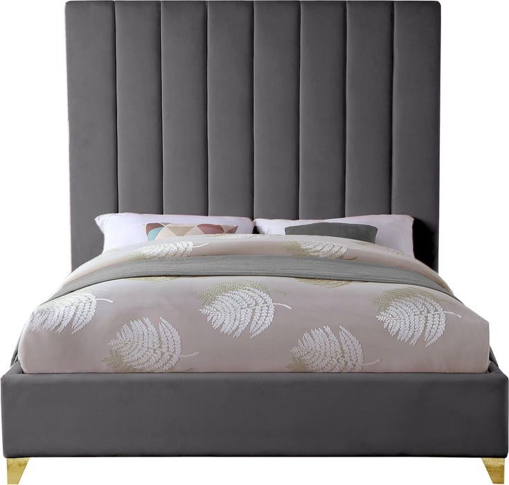 Via Grey Velvet Queen Bed - Royal Furniture & Gifts (MI) - Multi Location