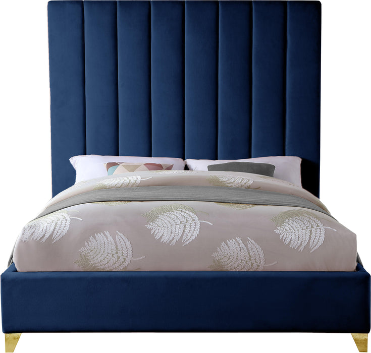 Via Navy Velvet Queen Bed - Royal Furniture & Gifts (MI) - Multi Location