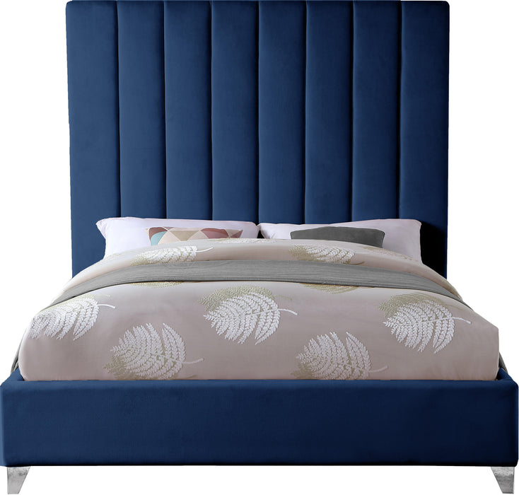 Via Navy Velvet Queen Bed - Royal Furniture & Gifts (MI) - Multi Location