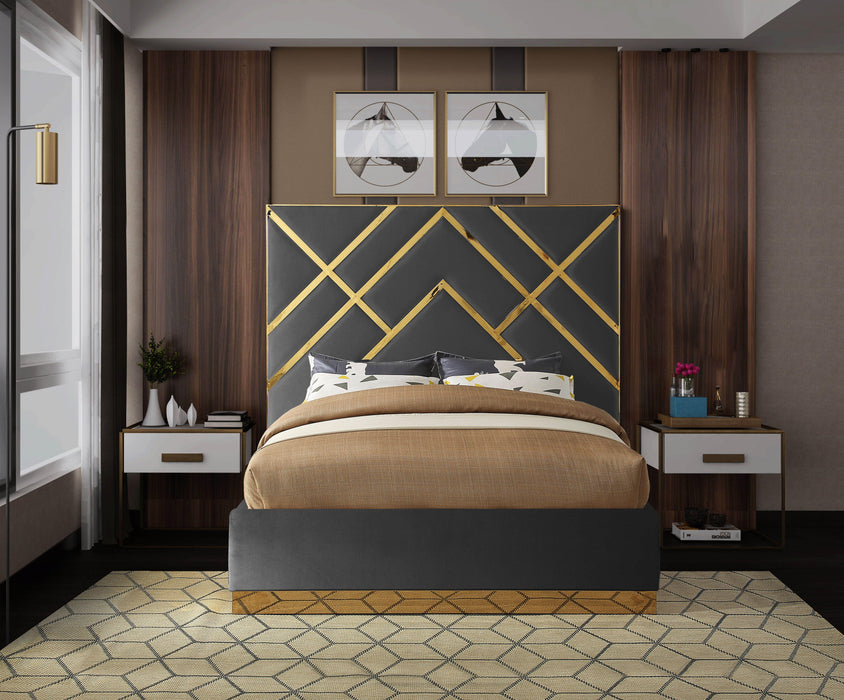 Vector Grey Velvet Queen Bed - Royal Furniture & Gifts (MI) - Multi Location