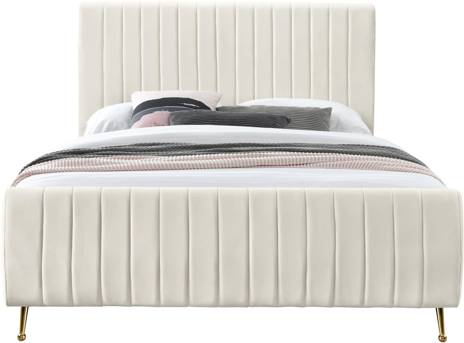 Zara Cream Velvet Queen Bed (3 Boxes) - Royal Furniture & Gifts (MI) - Multi Location