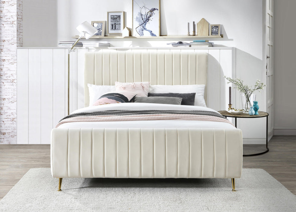 Zara Cream Velvet Queen Bed (3 Boxes) - Royal Furniture & Gifts (MI) - Multi Location