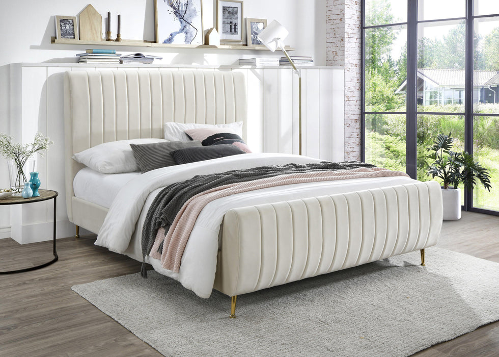 Zara Cream Velvet Queen Bed (3 Boxes) - Royal Furniture & Gifts (MI) - Multi Location