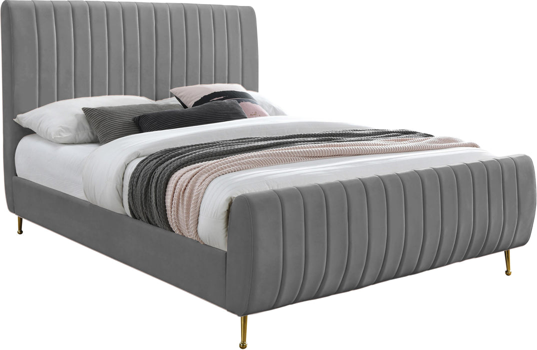 Zara Grey Velvet Queen Bed (3 Boxes) - Royal Furniture & Gifts (MI) - Multi Location