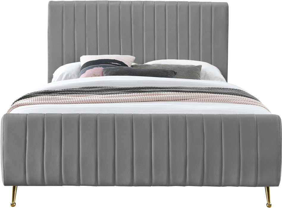 Zara Grey Velvet Queen Bed (3 Boxes) - Royal Furniture & Gifts (MI) - Multi Location