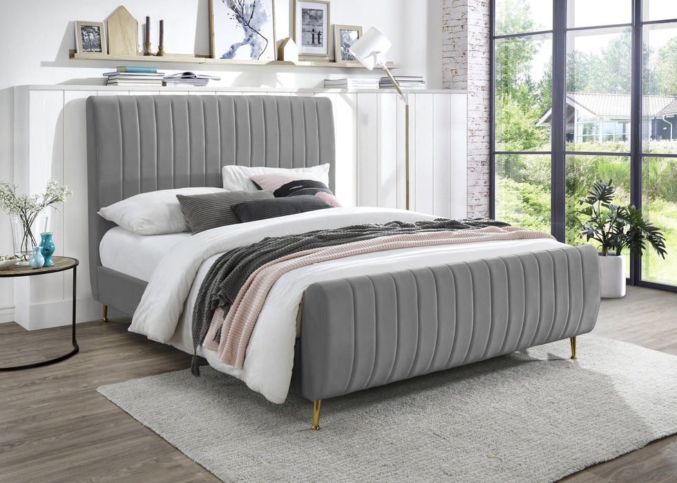 Zara Grey Velvet Queen Bed (3 Boxes) - Royal Furniture & Gifts (MI) - Multi Location