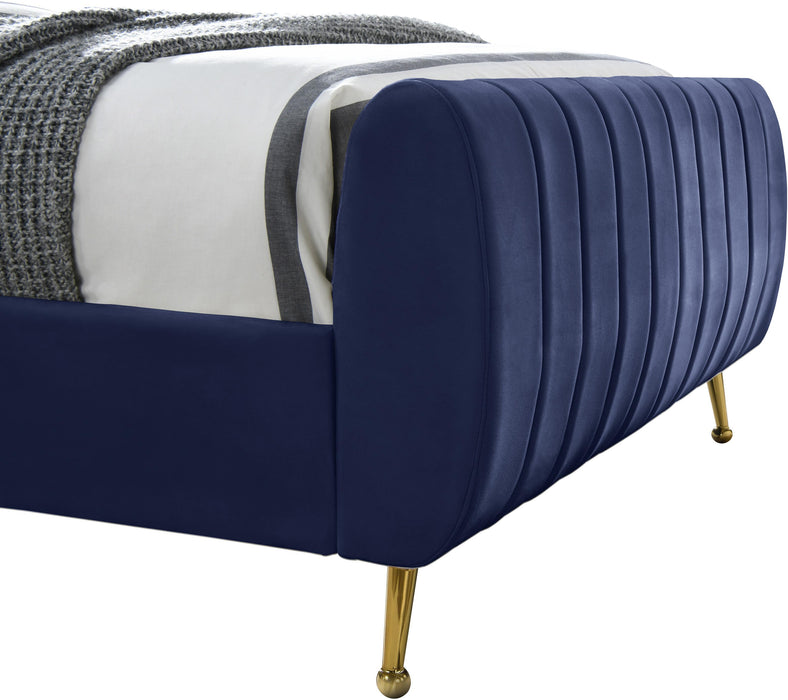 Zara Navy Velvet Twin Bed (3 Boxes) - Royal Furniture & Gifts (MI) - Multi Location
