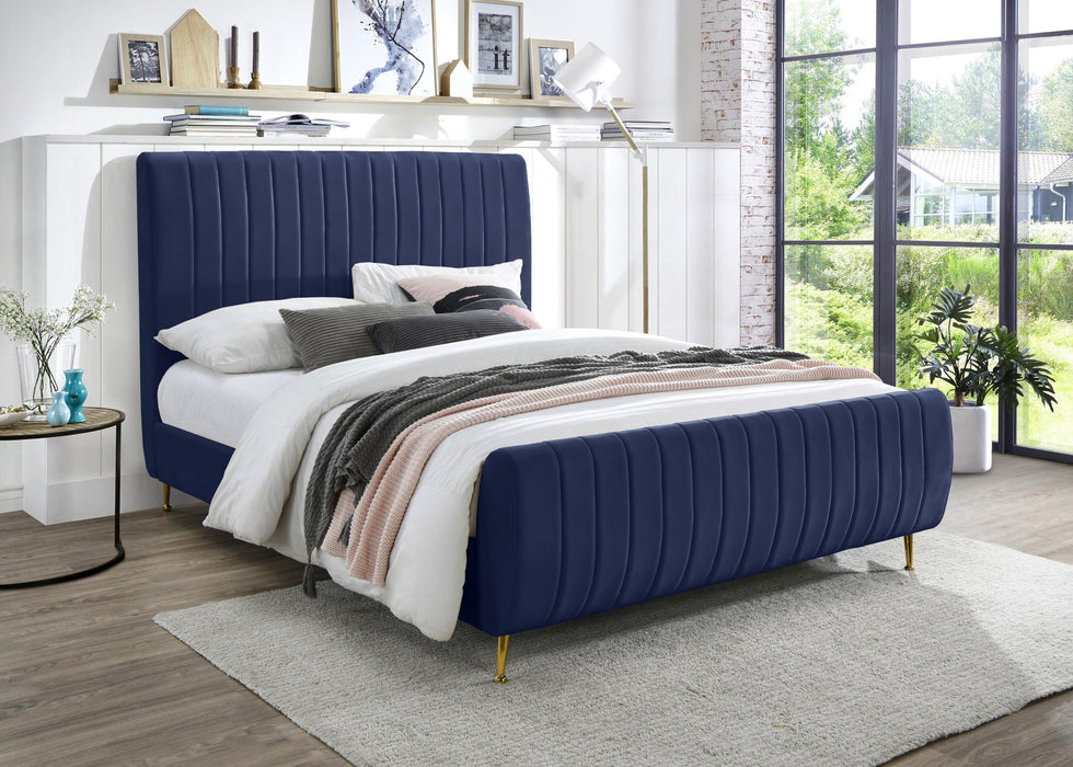 Zara Navy Velvet King Bed (3 Boxes) - Royal Furniture & Gifts (MI) - Multi Location