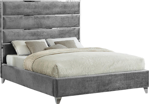 Zuma Grey Velvet King Bed - Royal Furniture & Gifts (MI) - Multi Location