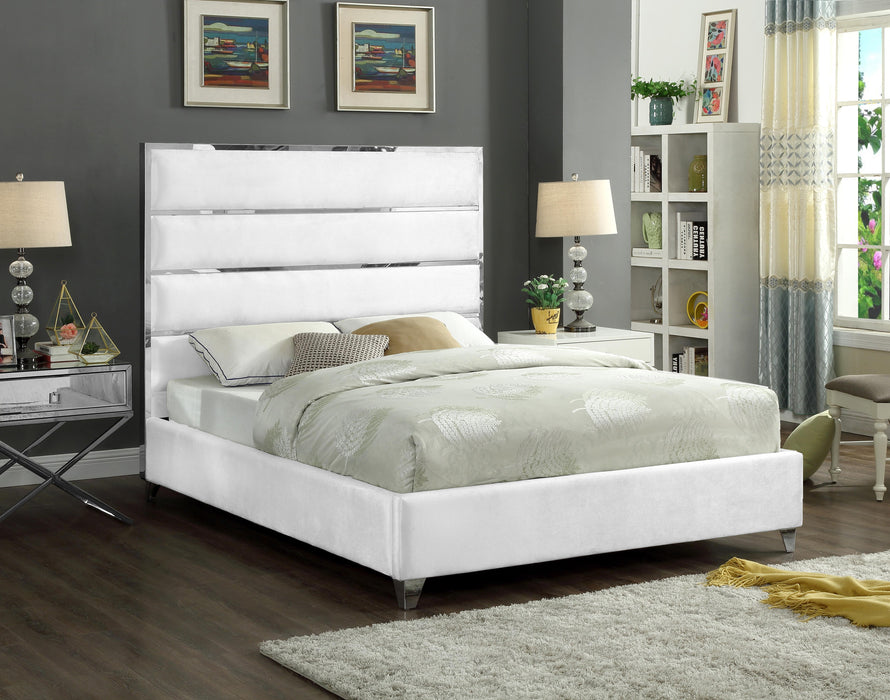 Zuma White Velvet King Bed - Royal Furniture & Gifts (MI) - Multi Location