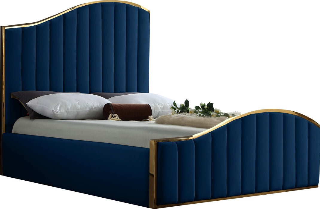 Jolie Navy Velvet Queen Bed (3 Boxes) - Royal Furniture & Gifts (MI) - Multi Location