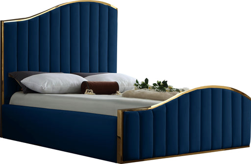 Jolie Navy Velvet Queen Bed (3 Boxes) - Royal Furniture & Gifts (MI) - Multi Location