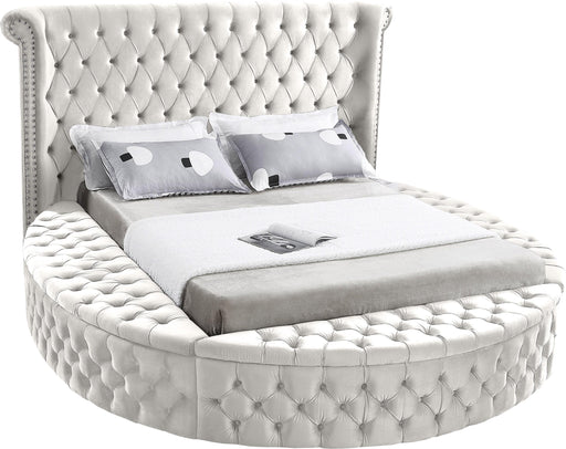 Luxus Cream Velvet Queen Bed (3 Boxes) - Royal Furniture & Gifts (MI) - Multi Location