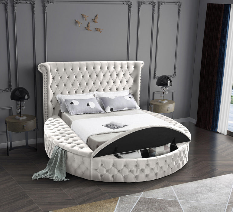 Luxus Cream Velvet Queen Bed (3 Boxes) - Royal Furniture & Gifts (MI) - Multi Location