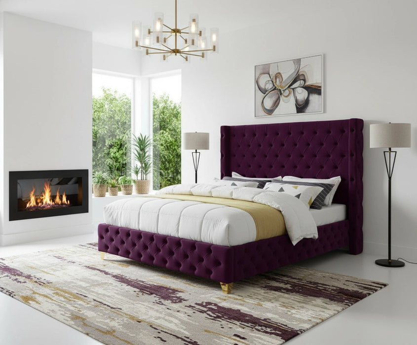Savan Purple Velvet Queen Bed