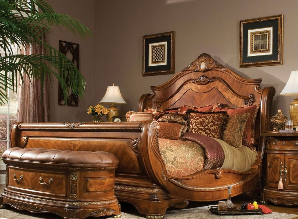 AICO Cortina King Sleigh Bed in Honey Walnut - Royal Furniture & Gifts (MI) - Multi Location