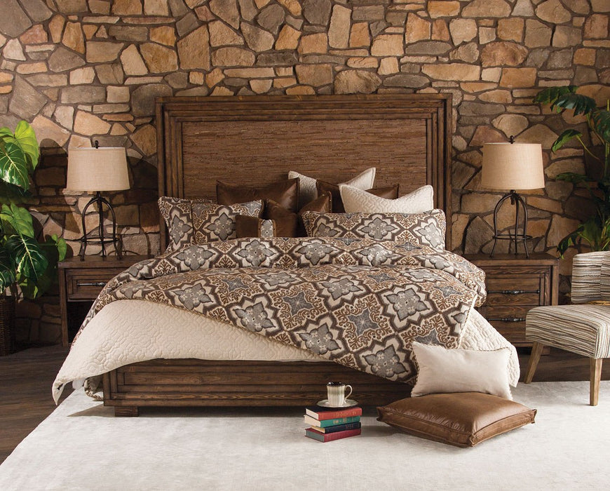 Aico Carrollton Queen Panel Bed with Fabric Insert in Rustic Ranch - Royal Furniture & Gifts (MI) - Multi Location
